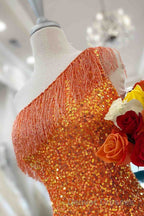 Beaded Fringe Orange Tight Short Homecoming Dress Cocktail Dress Wedding