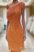 Beaded Fringe Orange Tight Short Homecoming Dress Cocktail Dress Wedding