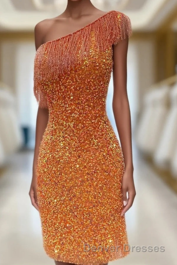 Beaded Fringe Orange Tight Short Homecoming Dress Cocktail Dress Wedding