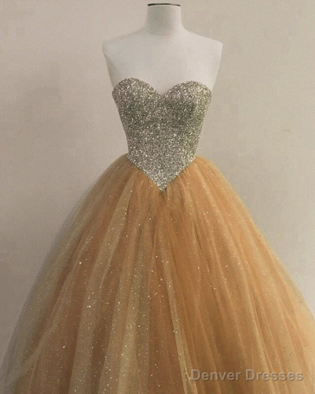 Beaded Sweetheart Champagne Ball Gown Corset Dresses