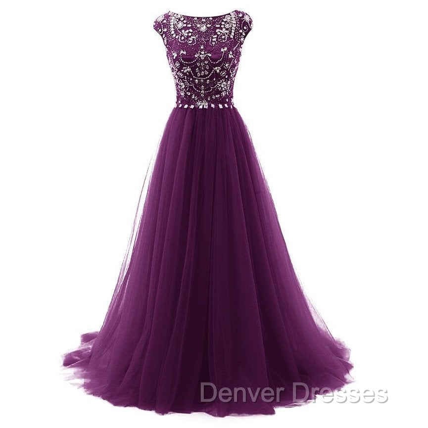 Beaded Tulle Long Party Gown, Tulle Cap Sleeves Formal Dress Secondary image