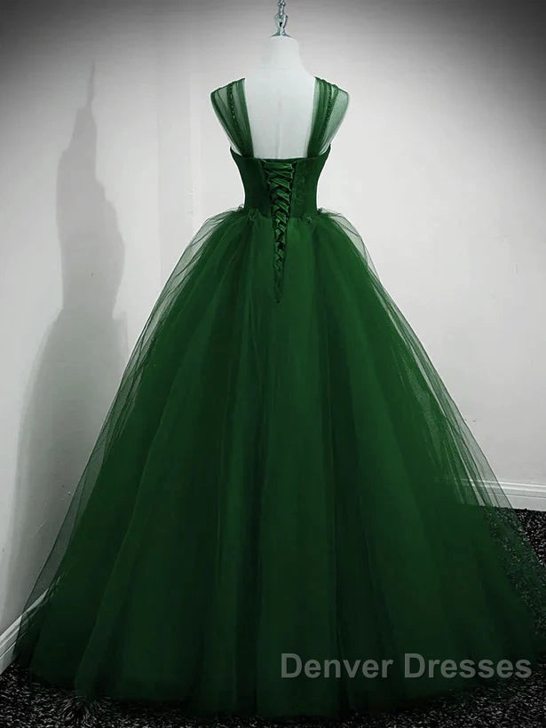Beaded Tulle Off Shoulder Long Party Dress Tulle A-Line Prom Dress Ball Gown Quinceanera Dress