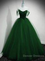 Beaded Tulle Off Shoulder Long Party Dress Tulle A-Line Prom Dress Ball Gown Quinceanera Dress