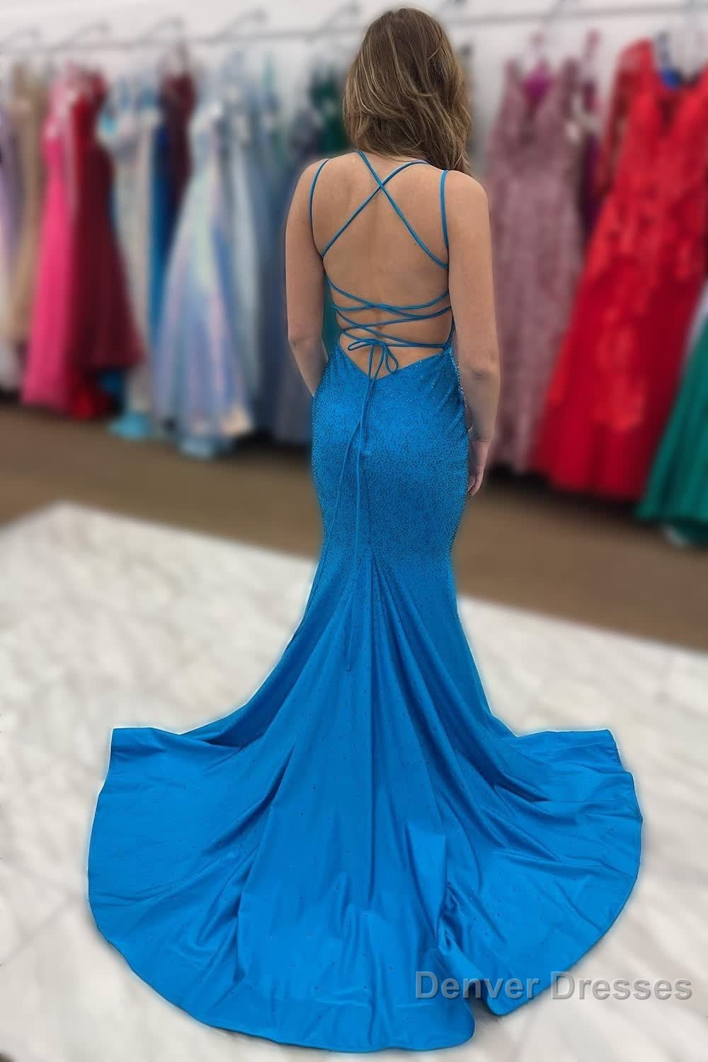 Beading Blue Mermaid Prom Dress with Slit Secondary image