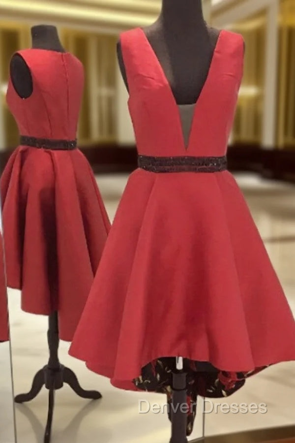 Beading Homecoming Dress Outlet A-line Sleeveless V-Neck Asymmetrical Beading Zipper Dress Main image