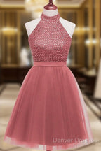 Beading Keyhole Back Homecoming Dress