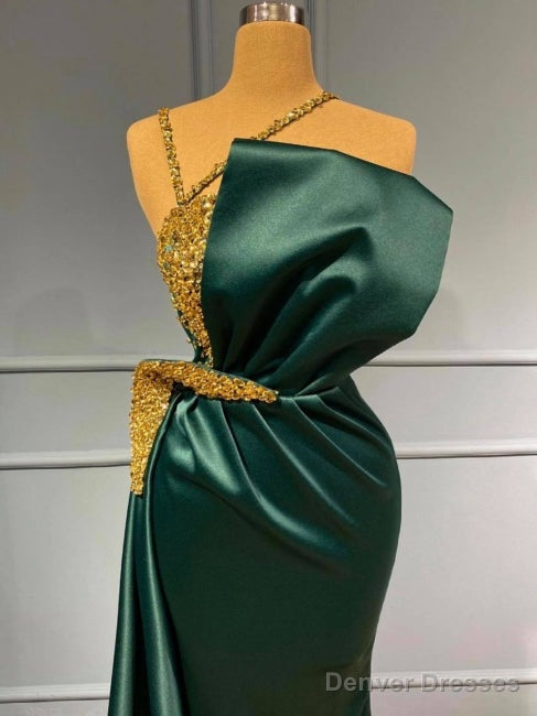 Beading Luxury Sparkle Dark Green Satin Sheath Column Prom Formal Dress Secondary image