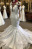 Beading Mermaid Sheer Tulle Wedding Dress Appliques Long Sleeves Bridal Dress