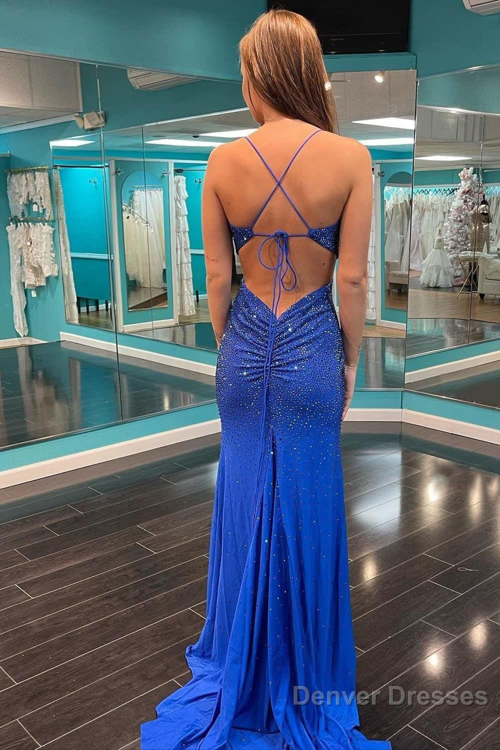 Beading Royal Blue Mermaid Prom Dress with Slit Secondary image