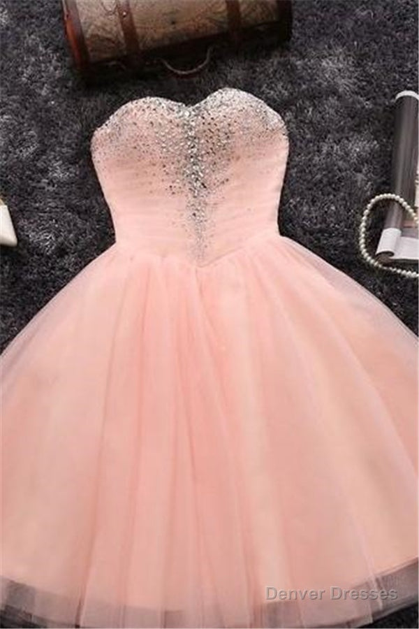 Beads Sequins Short Homecoming Dresses Sweetheart Coral Pink Hoco Dress Main image