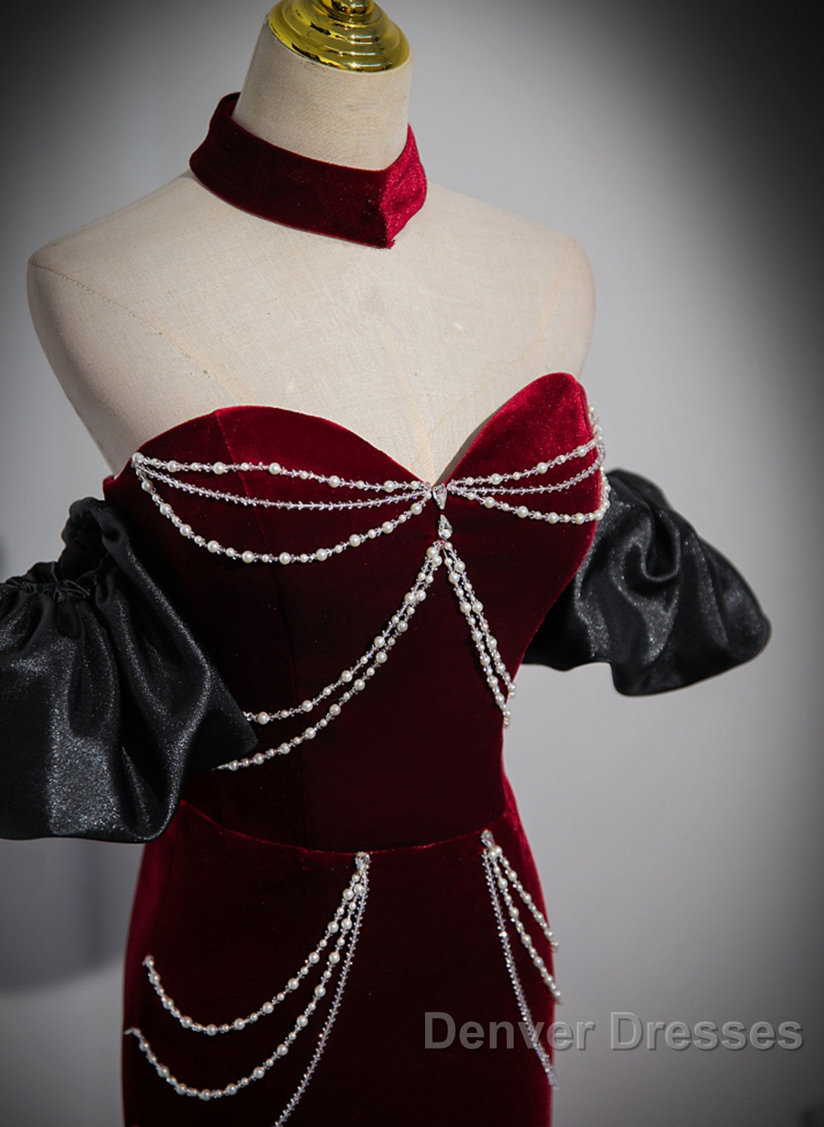 Beauiful Wine Red Off Shoulder Mermaid Long Prom Dress, Wine Red Party Dress Secondary image