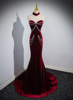 Beauiful Wine Red Off Shoulder Mermaid Long Prom Dress, Wine Red Party Dress