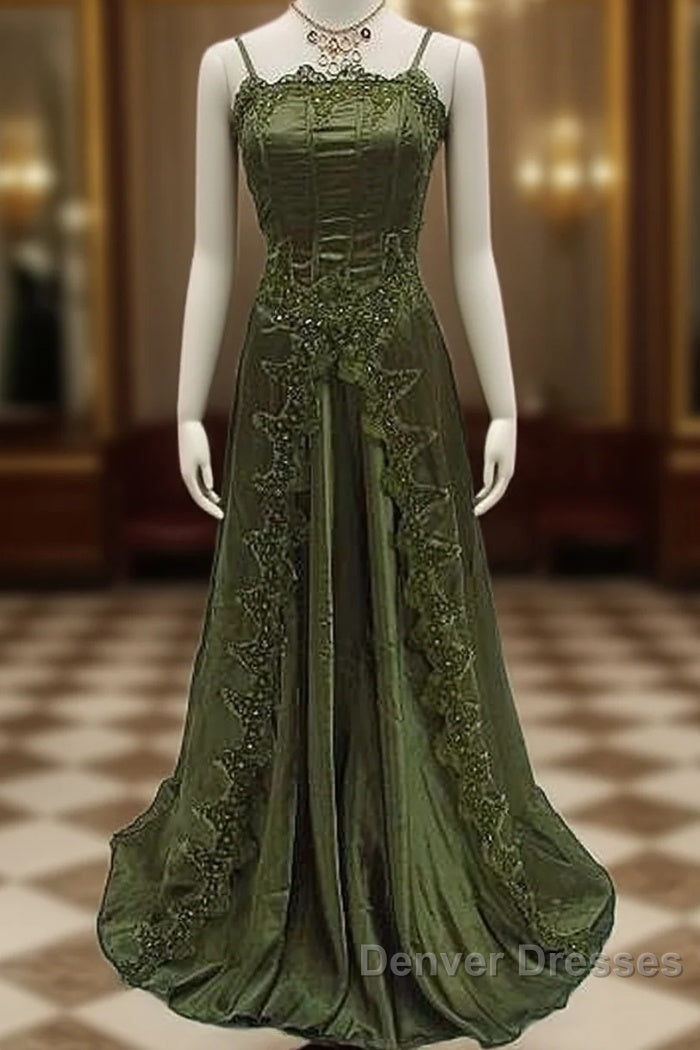 Beautiful A Line Dark Green Lace Prom Gown Long Prom Dress Main image