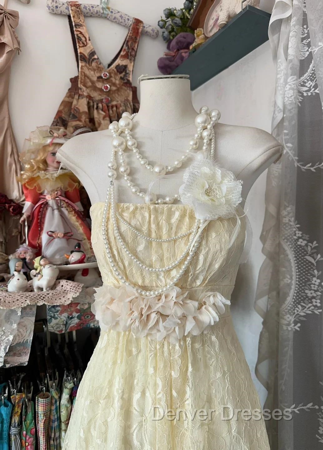 Beautiful A-Line Light Yellow Lace Strapless Prom Dress Cute Birthday Party Dress Secondary image
