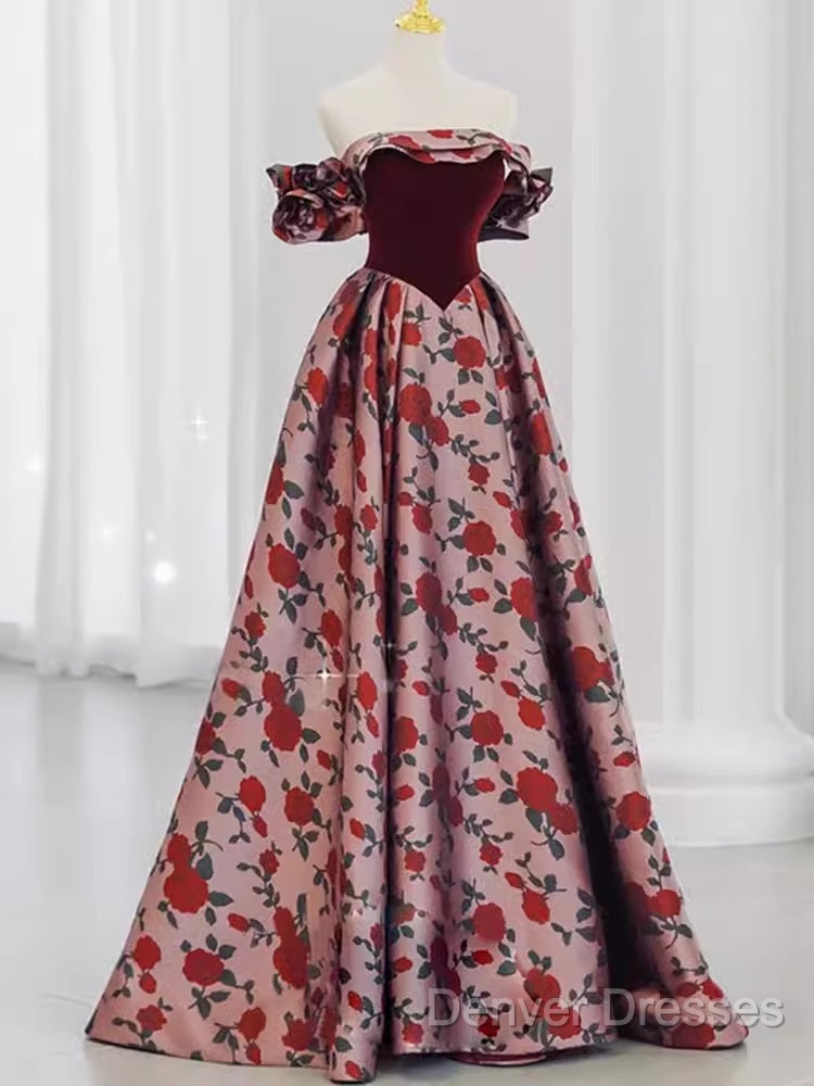 Beautiful A Line Off The Shoulder Long Floral Prom Dress