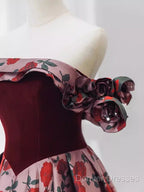 Beautiful A Line Off The Shoulder Long Floral Prom Dress