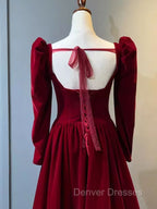 Beautiful A Line Red Velvet Prom Dress Sweatheart Party Dress Brithday Ball Gown