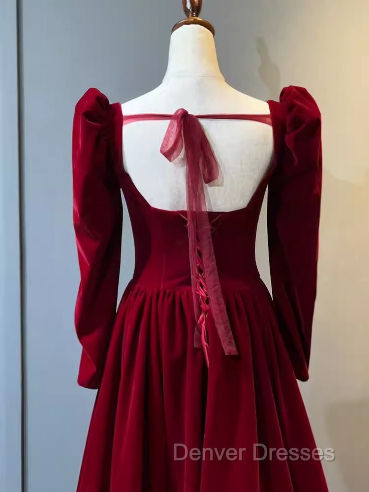 Beautiful A Line Red Velvet Prom Dress Sweatheart Party Dress Brithday Ball Gown
