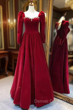 Beautiful A Line Red Velvet Prom Dress Sweatheart Party Dress Brithday Ball Gown