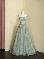 Beautiful A Line Sage Green Long Tulle Prom Dress