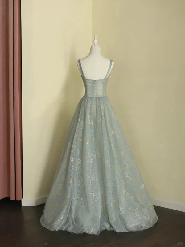 Beautiful A Line Sage Green Long Tulle Prom Dress