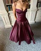 Beautiful A Line Spaghetti Straps Burgundy Long Satin Party Dress Prom Dress