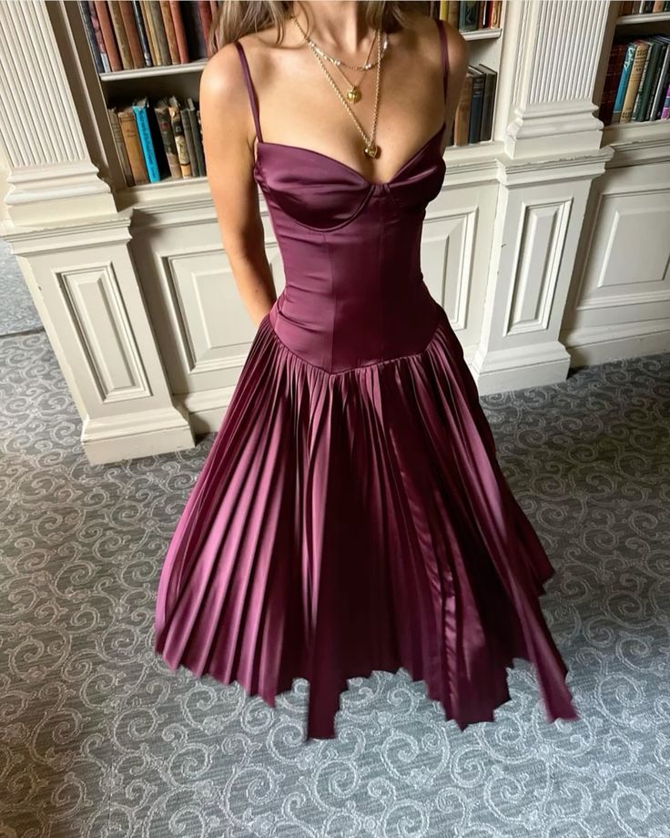 Beautiful A Line Spaghetti Straps Burgundy Long Satin Party Dress Prom Dress