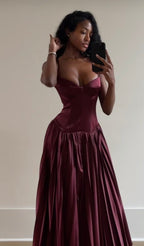 Beautiful A Line Spaghetti Straps Burgundy Long Satin Party Dress Prom Dress