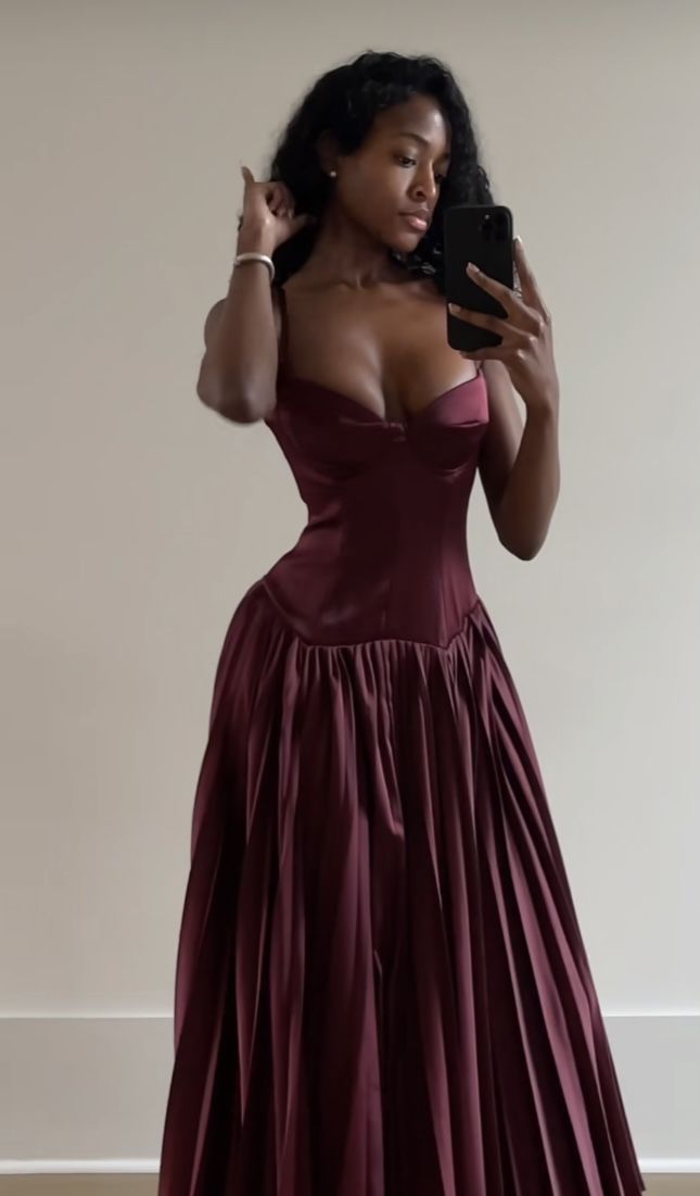 Beautiful A Line Spaghetti Straps Burgundy Long Satin Party Dress Prom Dress