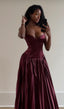 Beautiful A Line Spaghetti Straps Burgundy Long Satin Party Dress Prom Dress