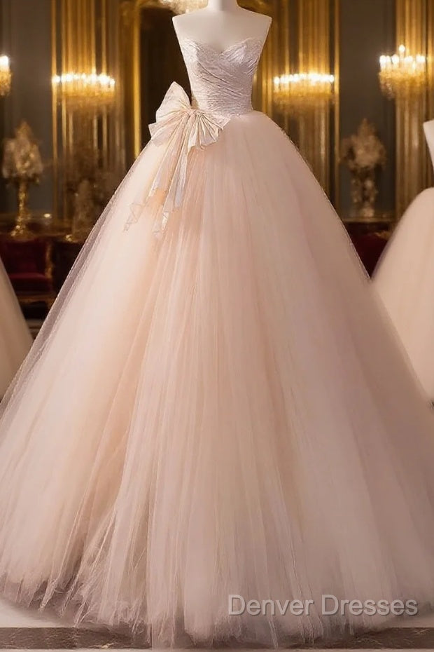 Beautiful A-Line Strapless Tulle Long Prom Dress Evening Dress Main image