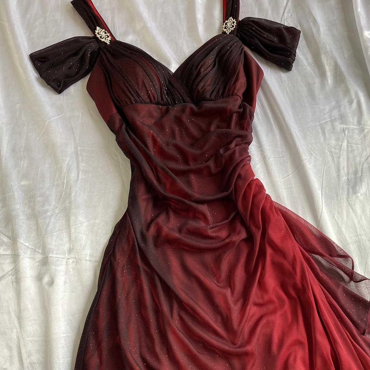 Beautiful A Line Straps Ombre Red Long Chiffon Prom Dress