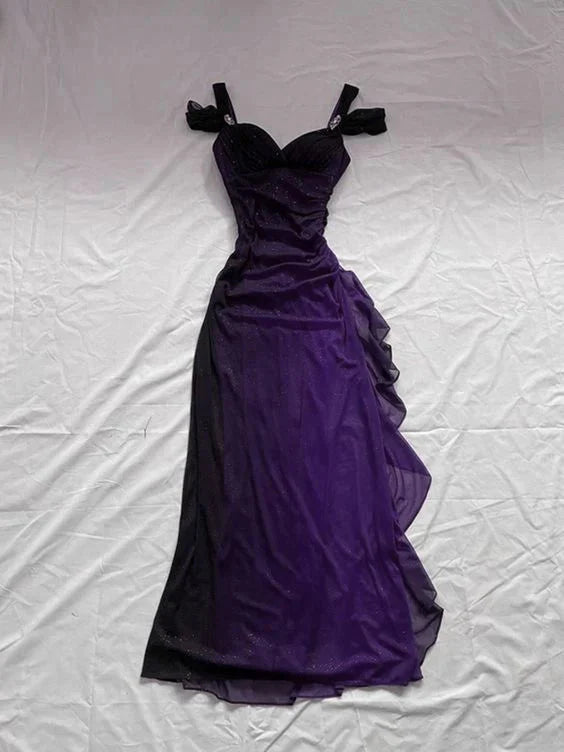 Beautiful A Line Straps Ombre Red Long Chiffon Prom Dress