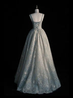 Beautiful A Line Straps Sage Green Long Tulle Prom Dress