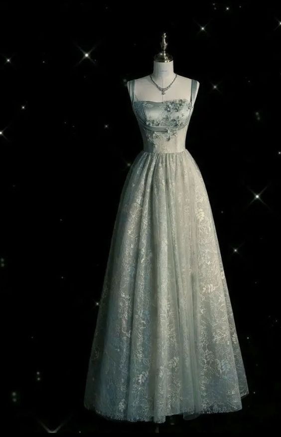 Beautiful A Line Straps Sage Green Long Tulle Prom Dress