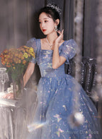 Beautiful A-Line Tulle Short Sleeves Formal Dress, Lovely Tulle Long Formal Dress Prom Dress