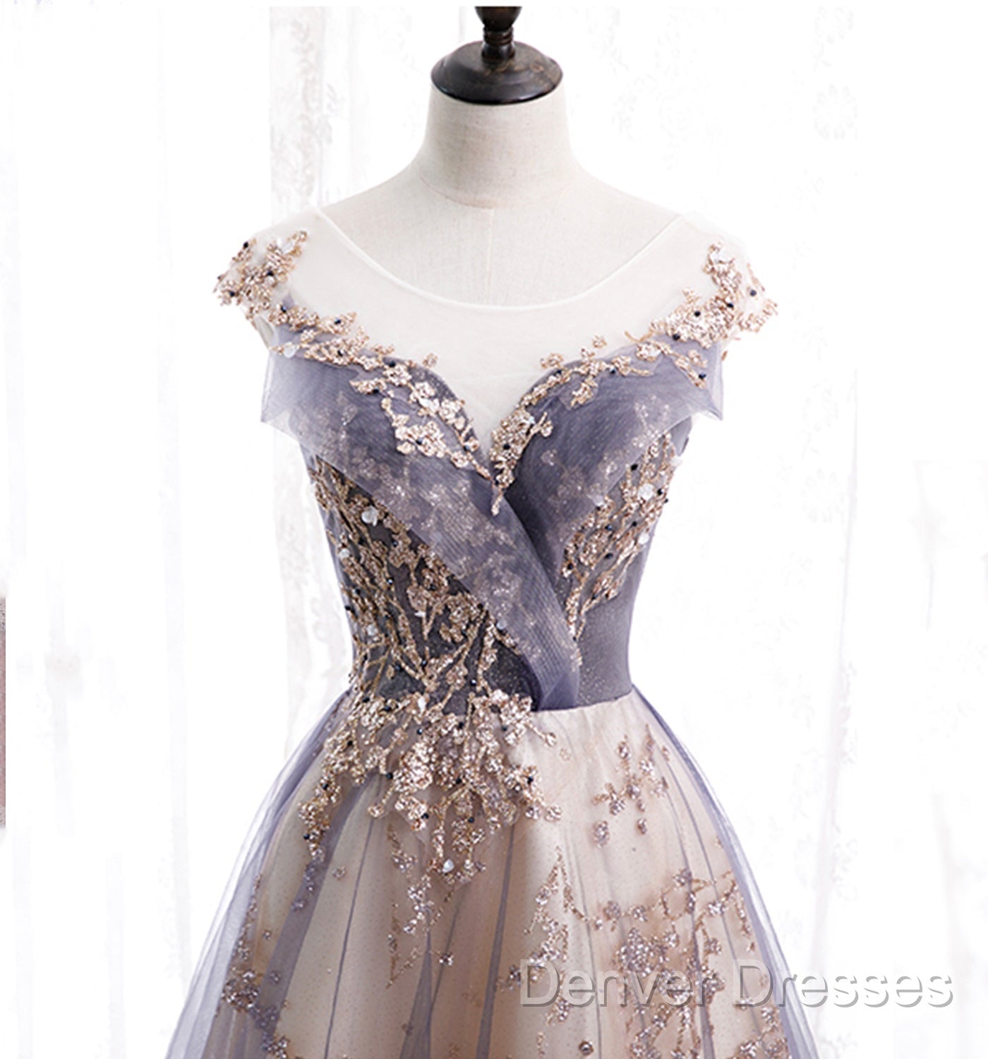 Beautiful A-Line Tulle With Lace Applique Party Dress, Tulle Long Prom Dress Secondary image