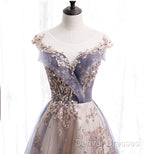 Beautiful A-Line Tulle With Lace Applique Party Dress, Tulle Long Prom Dress