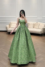 Beautiful Ball Gown Green Lace Prom Gown Long Prom Dress