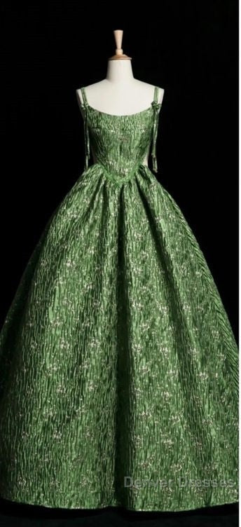 Beautiful Ball Gown Green Lace Prom Gown Long Prom Dress