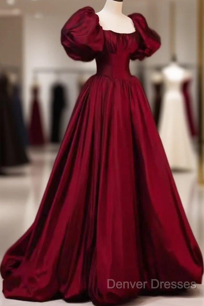 Beautiful Ball Gown Square Neckline Satin Long Red Prom Dress Main image
