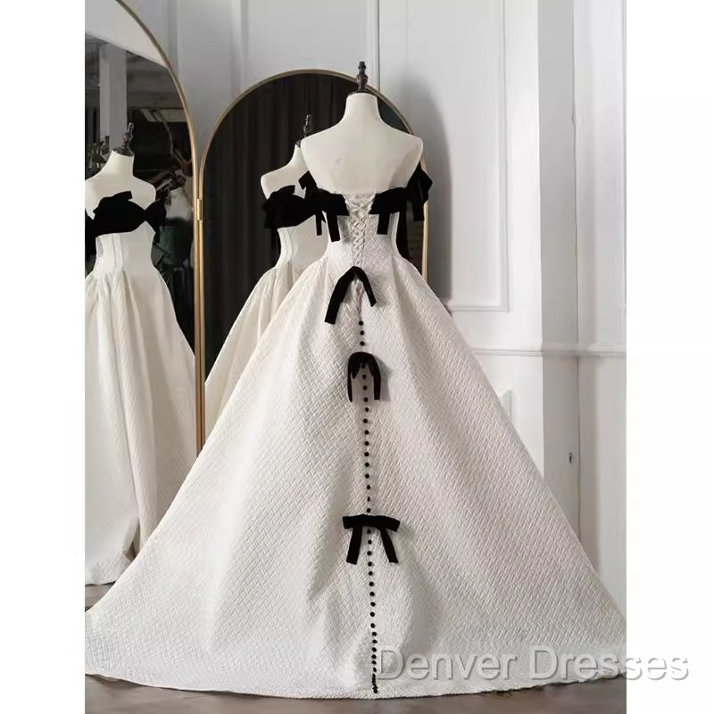 Beautiful Ball Gown Straps White Lace Long Prom Dress