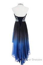 Beautiful Beaded High Low Chiffon Gradient Party Dress, Blue Homecoming Dress