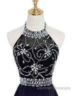 Beautiful Beaded High Low Chiffon Gradient Party Dress, Blue Homecoming Dress