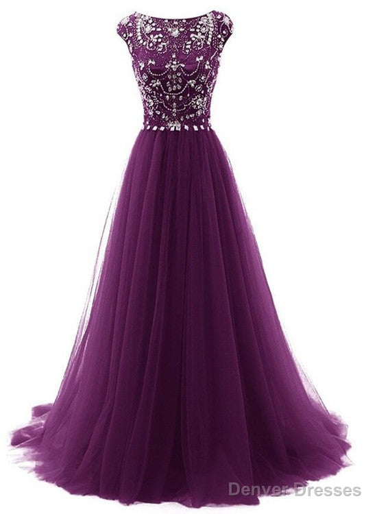 Beautiful Beaded Tulle Long Party Gown, Tulle Cap Sleeves Formal Dresses Main image