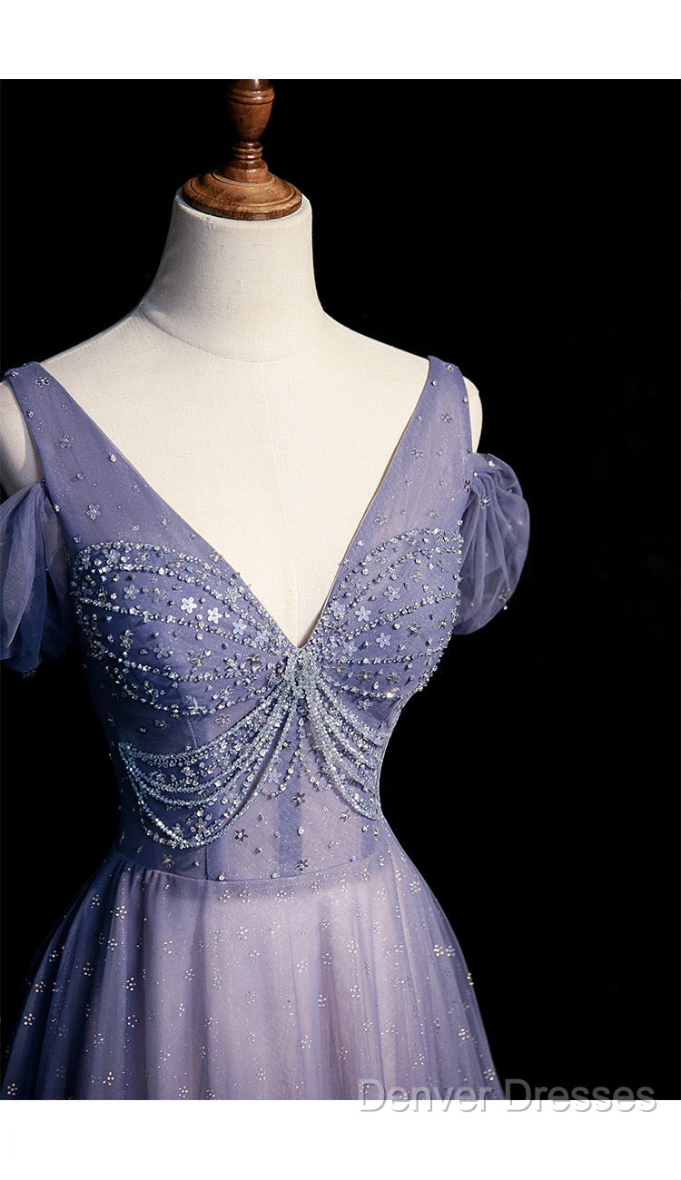 Beautiful Beaded V-Neckline Long Floor Length, A-Line Formal Gown