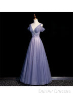 Beautiful Beaded V-Neckline Long Floor Length, A-Line Formal Gown