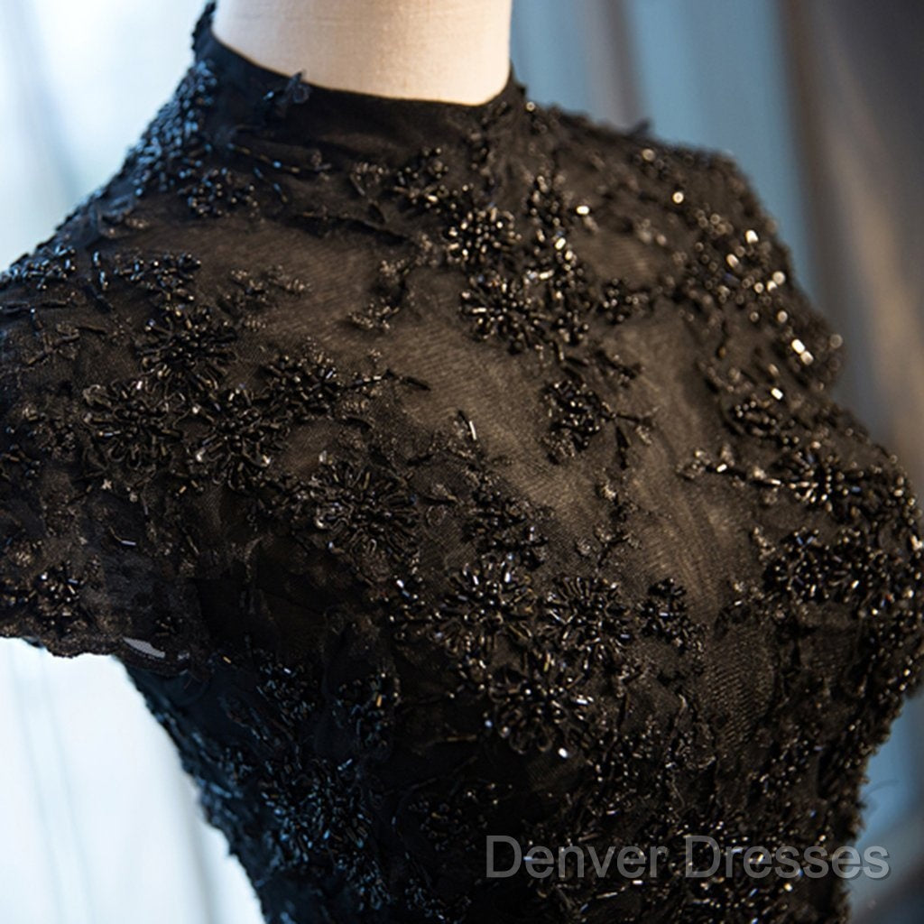 Beautiful Black Cap Sleeves Long Tulle Party Dress, Black Prom Dress Secondary image