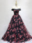 Beautiful Black Long Floral Lace Party Dress, Off Shoulder Prom Dress