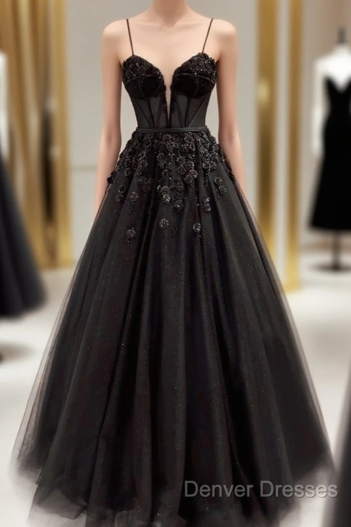 Beautiful Black Tulle Applique Prom Dress Elegant Evening Dress Party Dress Main image